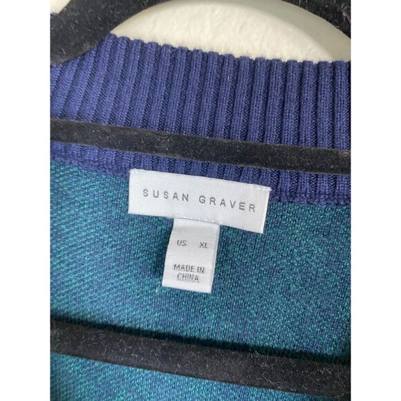 Susan Graver Cardigan Sweater Blue Green Houndstooth Women XL Christmas Holiday - Picture 14 of 15